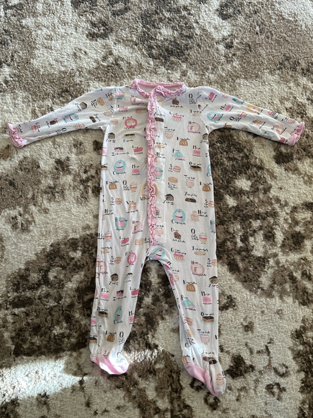 Magnetic Me Pink Ruffle Footed One-Piece with Pastel Print